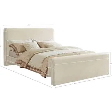 Meridian Furniture SloanCream-F Sloan Collection Modern | Contemporary Velvet Upholstered Full Bed with Rich Soft Cream Velvet, Curved Headboard and Footboard, 59.5" W x 92" D x 45" H, Cream, Full