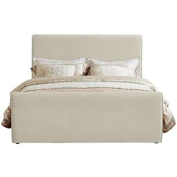 Meridian Furniture SloanCream-F Sloan Collection Modern | Contemporary Velvet Upholstered Full Bed with Rich Soft Cream Velvet, Curved Headboard and Footboard, 59.5" W x 92" D x 45" H, Cream, Full