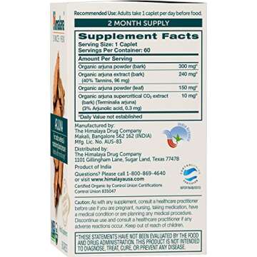 Himalaya Organic Arjuna Herbal Supplement - Heart Health & Blood Pressure Support, 700 mg, 60 Caplet...