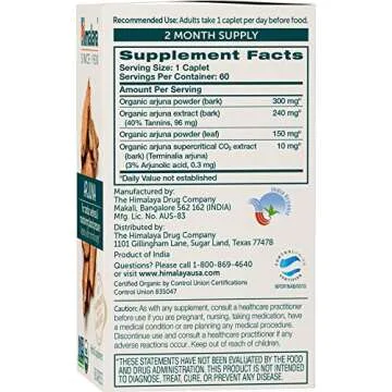 Himalaya Organic Arjuna Herbal Supplement - Heart Health & Blood Pressure Support, 700 mg, 60 Caplet...
