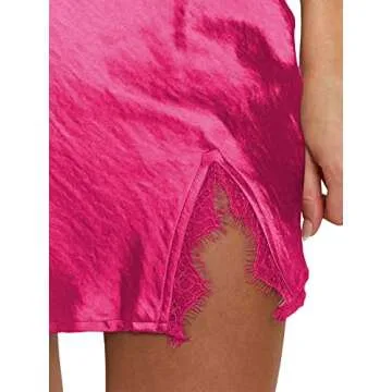 LYANER Women's Satin Lace Trim High Waist Mini Skirt