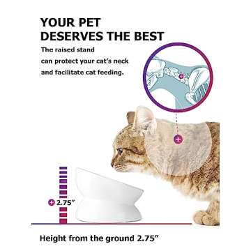 Y YHY Cat Bowl Anti Vomiting, Raised Food Bowls, Tilted Elevated Bowl, Ceramic Pet Food Bowl for Flat Faced Cats, Small Dogs, Protect Pet's Spine, Dishwasher Safe (5 Inches, White)