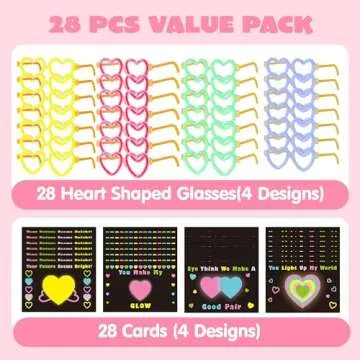 JOYIN 28 Packs Valentines Day Gifts Cards, Valentine's Greeting Cards with Heart Shaped Glasses and ...