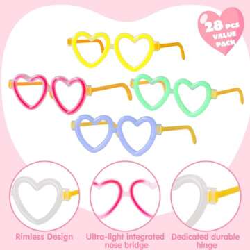 JOYIN 28 Packs Valentines Day Gifts Cards, Valentine's Greeting Cards with Heart Shaped Glasses and Light-up Glow Sticks for Kids Party Favor Classroom Exchange Prize Supplies