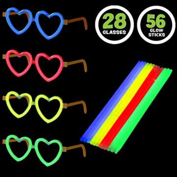 JOYIN 28 Packs Valentines Day Gifts Cards, Valentine's Greeting Cards with Heart Shaped Glasses and Light-up Glow Sticks for Kids Party Favor Classroom Exchange Prize Supplies