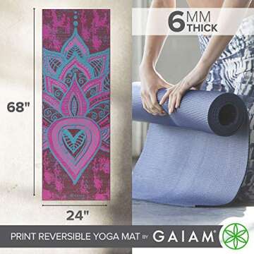 Gaiam Yoga Mat Premium Print Reversible Extra Thick Non Slip Exercise & Fitness Mat for All Types of Yoga, Pilates & Floor Workouts, Be Free, 6mm