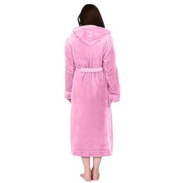 NY Threads Womens Fleece Hooded Bathrobe Plush Long Spa Robe, Medium, Pink