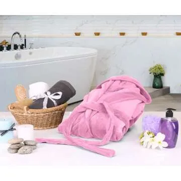 NY Threads Womens Fleece Hooded Bathrobe Plush Long Spa Robe, Medium, Pink