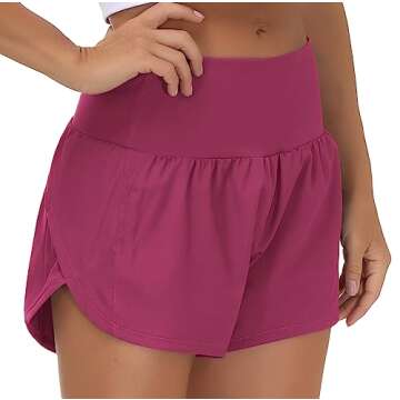 THE GYM PEOPLE Womens High Waisted Running Shorts Quick Dry Athletic Workout Shorts with Mesh Liner Zipper Pockets Fuchsia