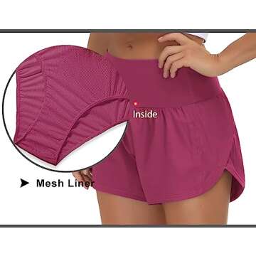 THE GYM PEOPLE Womens High Waisted Running Shorts Quick Dry Athletic Workout Shorts with Mesh Liner Zipper Pockets Fuchsia