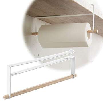 Yamazaki Home Tosca Under Shelf Paper Towel Holder - Cabinet Rack for Kitchen - Steel + Wood