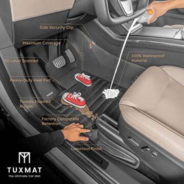 TuxMat - for Genesis G70 RWD 2018-2025 Models - Custom Car Mats - Maximum Coverage, All Weather, Laser Measured - This Full Set Includes 1st and 2nd Rows