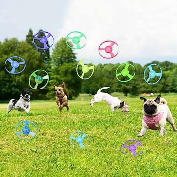 Anby Dinosaur Flying Disc Airplane Launcher Toys with 2 Saucer Gun Launchers and 10 Flying Saucers, Helicopter Gifts for Kids 3 and Up, Cat Fetch Interactive Stimulation Toys Easter