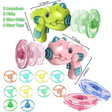 Anby Dinosaur Flying Disc Airplane Launcher Toys with 2 Saucer Gun Launchers and 10 Flying Saucers, Helicopter Gifts for Kids 3 and Up, Cat Fetch Interactive Stimulation Toys Easter
