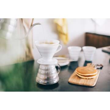 Hario V60 Coffee Pour Over Kit Bundle Set - Comes with Ceramic Dripper, Range Server Glass Pot, Meas...