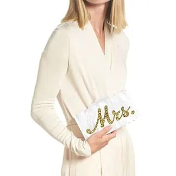 Mrs Clutch Purse Women Evening Bag Handbag for Bride Party White 6.9x3.8x1.7 inches