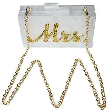 Mrs Clutch Purse Women Evening Bag Handbag for Bride Party White 6.9x3.8x1.7 inches