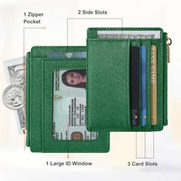 Sodsay Card Case Slim Front Pocket Wallet for Women Credit Card Holder with Keychain(CH Green)