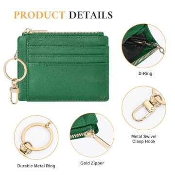 Sodsay Card Case Slim Front Pocket Wallet for Women Credit Card Holder with Keychain(CH Green)