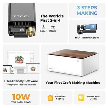 xTool M1 Class 1 10000mW(10W) Output Laser Engraver and Die Cut Machine with Rotary Tool