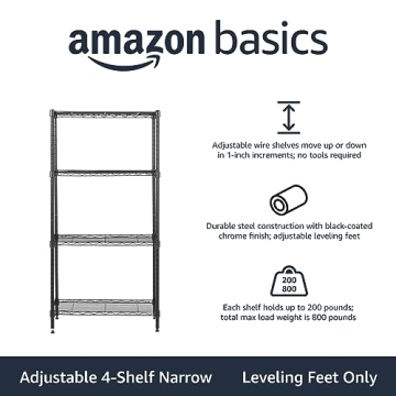 4-Shelf Narrow Adjustable Storage Shelving Unit
