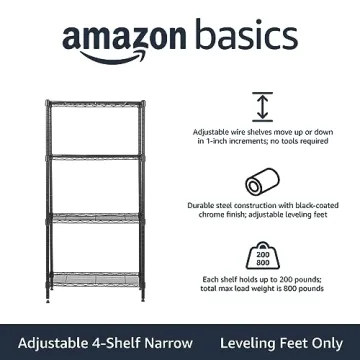4-Shelf Narrow Adjustable Storage Shelving Unit