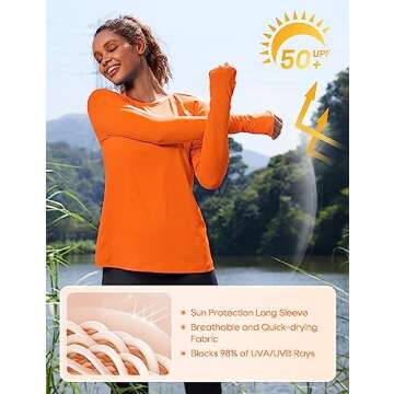 CRZ YOGA Women's Long Sleeve Sun Protection Shirt - Neon Orange
