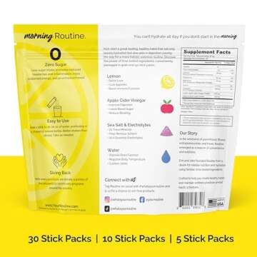 ROUTINE Morning Daily Hydration | Electrolyte Powder Packets with Apple Cider Vinegar, Lemon and Sea Salt | Hydrate Powder, Electrolyte Drink Mix | Keto & Paleo Electrolytes Hydration Powder - 30 ct