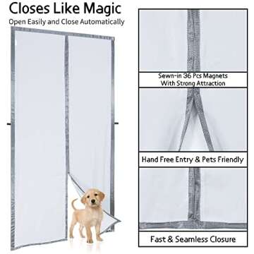 Magnetic Thermal Insulated Door Curtain,Upgraded-Fabric Thicker Door Cover Curtains,Self-Closing Privacy Magnetic Screen Door,Temporary Door Window Insulation for Winter,Keep Draft Out for Ac Room
