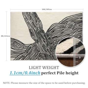 YIHOUSE 8×10 Ft Area Rugs Non-Shedding Washable Rug, Bedroom Living Room Dining Room Office Playroom Nursery, Nonslip Modern Large Rugs Soft Faux Wool Contemporary Striped Rugs-Black and White Rug