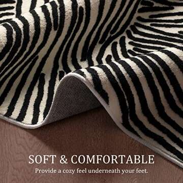 YIHOUSE 8×10 Ft Area Rugs Non-Shedding Washable Rug, Bedroom Living Room Dining Room Office Playroom Nursery, Nonslip Modern Large Rugs Soft Faux Wool Contemporary Striped Rugs-Black and White Rug