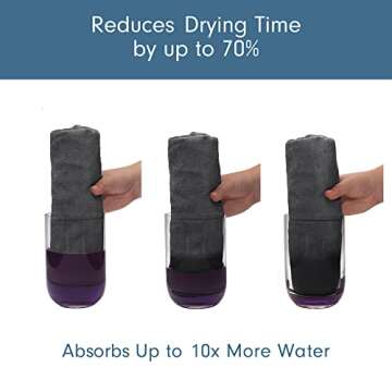 Scala Extra Large Hair Towel 24" x 48" Anti Frizz for Long Hair, Multipurpose Microfiber Bath Towel for Pool, Gym, Yoga, Camping - Quick Drying, Ultra Absorbent Includes Towel Clips, Gray, 2 Pack