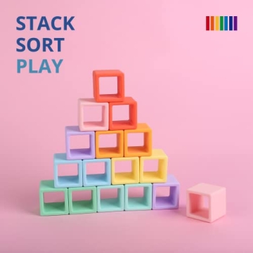 BLUE GINKGO Silicone Rainbow Blocks for Toddlers - Safe Fun