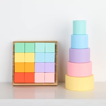 BLUE GINKGO Silicone Rainbow Blocks for Toddlers - Safe Fun