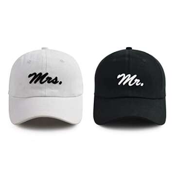 Mr and Mrs Gifts, Bride Groom Couples Hats, Funny Christmas Valentines Day Newlywed Wedding Honeymoon Essentials, Adjustable Cotton Embroidered Baseball Caps for Men Women Dad Mom Husband Wife
