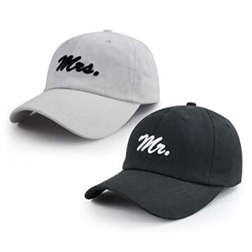 Mr and Mrs Gifts, Bride Groom Couples Hats, Funny Christmas Valentines Day Newlywed Wedding Honeymoon Essentials, Adjustable Cotton Embroidered Baseball Caps for Men Women Dad Mom Husband Wife