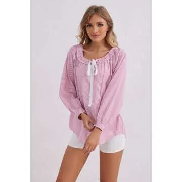 MSBESYOR Women's Striped Tunic with Bow Tie Front