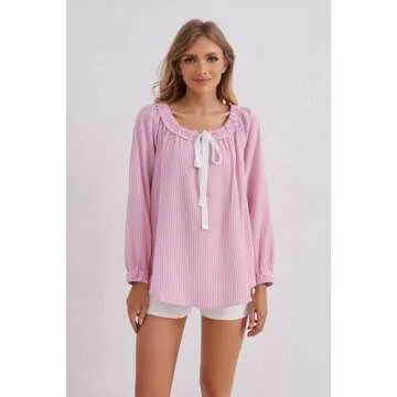 MSBESYOR Women's Striped Tunic with Bow Tie Front