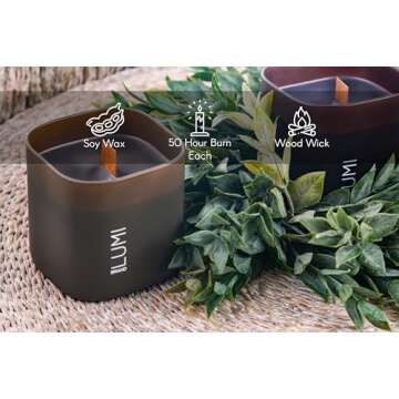 Set of 3 Scented Soy Candles Gift Set | Dusk to Dawn Collection | 3 Scented Candles - Canadian Cedar, Black Amber, and Sandalwood | Crackling Wood Wick | Clean Burn | 50+HR Burn Time, 9.8oz Each