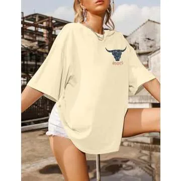 Rodeo Shirts Women Cowgirl Outfits: Casual Country Concert T Shirts Vintage Cow Skull Graphic Tees Oversized Tops