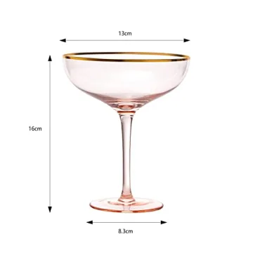 The Wine Savant Large 9oz Colored Blush Pink & Gilded Rim Coupe Glass, Champagne, Martini & Cocktail, Dessert & Glasses 2-Set Vibrant Color Short Gold Vintage Tumblers, No Stem Margarita Glassware