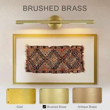 Hard-wired Knurled Picture Light, 19in Brass Picture Light for Wall, Dimmable Brass Art Light, Rotatable 360° Picture Frame Light, Painting Lights for Wall, Bathroom Wall Sconce, E12 Bulbs Included