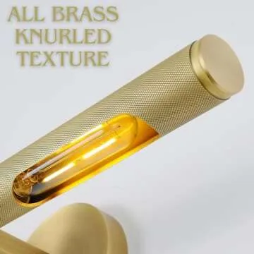 Hard-wired Knurled Picture Light, 19in Brass Picture Light for Wall, Dimmable Brass Art Light, Rotatable 360° Picture Frame Light, Painting Lights for Wall, Bathroom Wall Sconce, E12 Bulbs Included