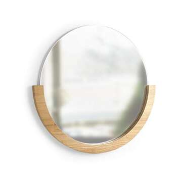 Umbra Mira Decorative Wall Entryway, Circular Mirror with Wood Frame on The Bottom Half, 30- Inch, Natural