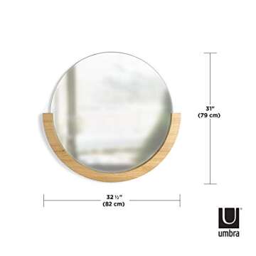 Umbra Mira Decorative Wall Entryway, Circular Mirror with Wood Frame on The Bottom Half, 30- Inch, Natural