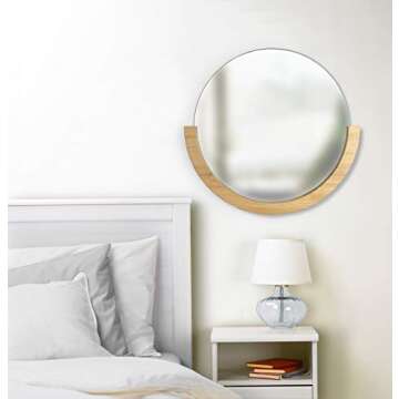 Umbra Mira Decorative Wall Entryway, Circular Mirror with Wood Frame on The Bottom Half, 30- Inch, Natural
