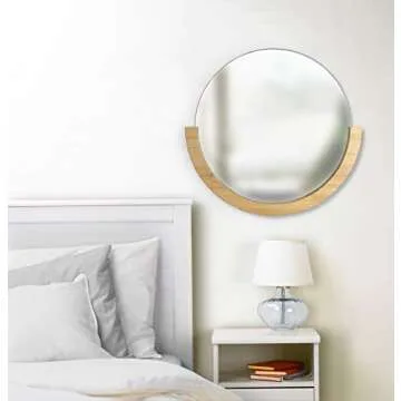 Umbra Mira Decorative Wall Entryway, Circular Mirror with Wood Frame on The Bottom Half, 30- Inch, Natural