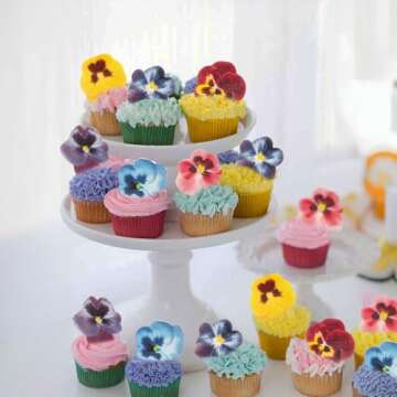 Gyufise 60Pcs Edible Flowers Cake Decorations Beautiful Flowers Cupcake Toppers Pansies Cake Toppers for Wedding Cake Birthday Party Food Decoration Mixed Size & Colour