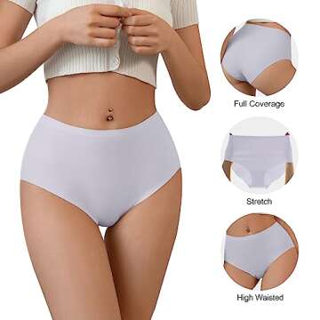 DEANGELMON Womens Seamless Hipster Underwear High Waist Invisible Briefs No Show Bikinis Stretch Pan...