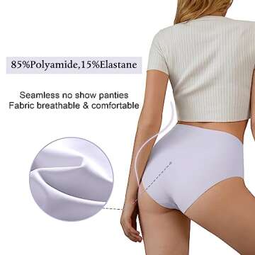 DEANGELMON Womens Seamless Hipster Underwear High Waist Invisible Briefs No Show Bikinis Stretch Panties Full Coverage Pack(5P3,L)
